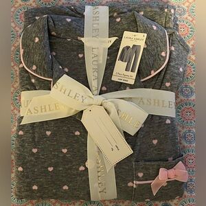 Laura Ashley Charcoal Valentine’s Day Pajama Set with Pink Heart Accents